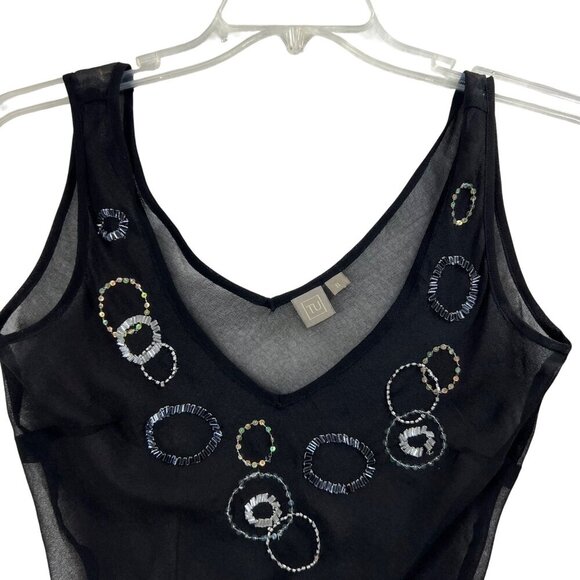 Y2K  Womens 8 Sheer Black Top Sequin Embellishment Tank By TU Artsy Fairy Goth - Picture 5 of 9